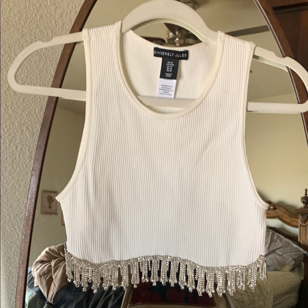 Sincerly Jules White Beaded Women's Crop Top